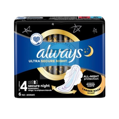 ALWAYS Ultra Secure Night, egészségügyi betét, méret: 4, 6 db