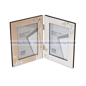   Matt ezüst fém dupla képkeret szívecskés króm díszítéssel 10x15 cm/2 db