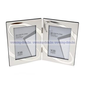   Matt ezüst fém dupla képkeret króm díszítéssel 10x15 cm/2 db