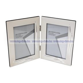   Matt ezüst fém dupla képkeret króm díszítéssel 10x15 cm/2 db