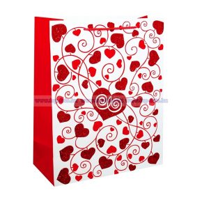   Glitteres szíves ajándéktasak méret: nagy (32x26 cm) 12 db/csomag