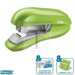   Tűzőgép, 24/6, 26/6, 30 lap, lapos tűzés, RAPID "F30", élénk zöld