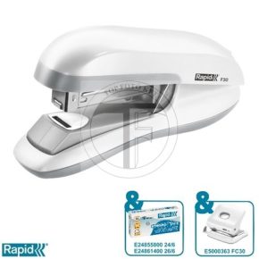  Tűzőgép, 24/6, 26/6, 30 lap, lapos tűzés, RAPID "F30", fehér