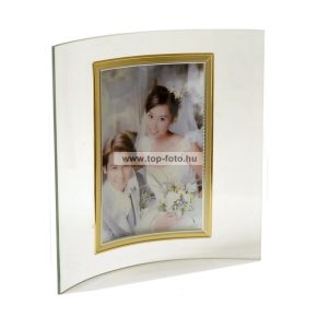   Álló hajlított üveg képkeret arany-ezüst szegéllyel 13x18 cm