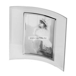   Álló hajlított üveg képkeret ezüst szegéllyel 13x18 cm