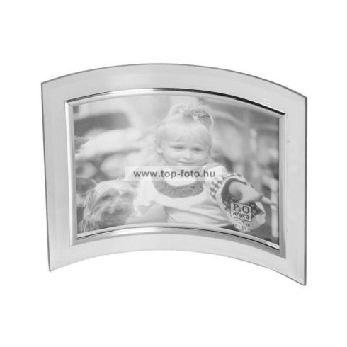 Fekvő hajlított üveg képkeret ezüst szegéllyel 9x13 cm