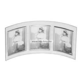   Álló hajlított tripla üveg képkeret ezüst szegéllyel 10x15 cm/3 db