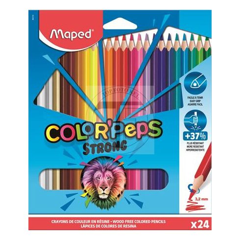 Színes ceruza készlet, háromszögletű, MAPED "Color'Peps Strong", 24 különböző szín