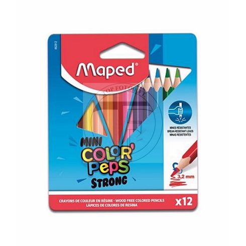 Színes ceruza készlet, háromszögletű, MAPED "Mini Color'Peps Strong", 12 különböző szín