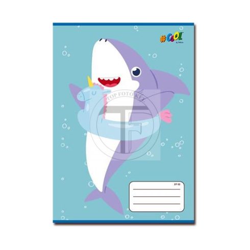 Füzet, tűzött, A5, kockás, 32 lap, COOL BY VICTORIA, "Baby shark", "27-32"
