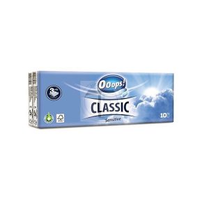   Papiertaschentücher, 3-lagig, 10x10 Stück, OOOPS „Classic“, Sensitive Packung