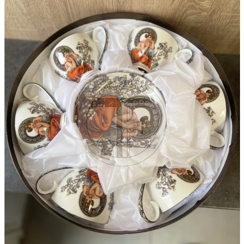 Alfons Mucha porcelán 6 db-os teáskészlet díszdobozban 
