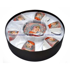 Alfons Mucha porcelán 6 db-os teáskészlet díszdobozban 
