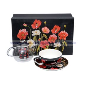   England Collection porcelán teáskészlet, üveg kannával díszdobozban 