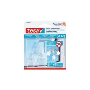   Műanyag akasztó, ragasztócsíkkal, kis méret, TESA "Powerstrips®", átlátszó