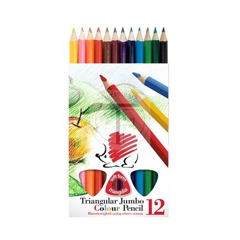 Színes ceruza készlet, háromszögletű, vastag, ICO "Süni", 12 különböző szín