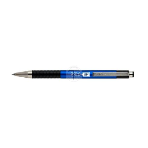 Golyóstoll, 0,24 mm, nyomógombos, kék tolltest, ZEBRA "F-301 A", kék